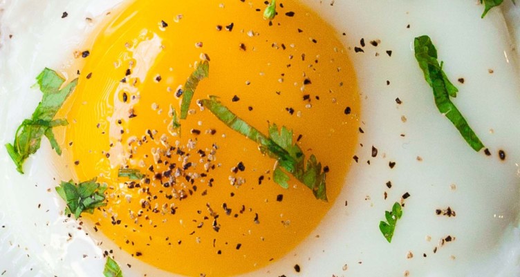 Jaune d'oeuf assaisonné de poivre noir et d'herbes
