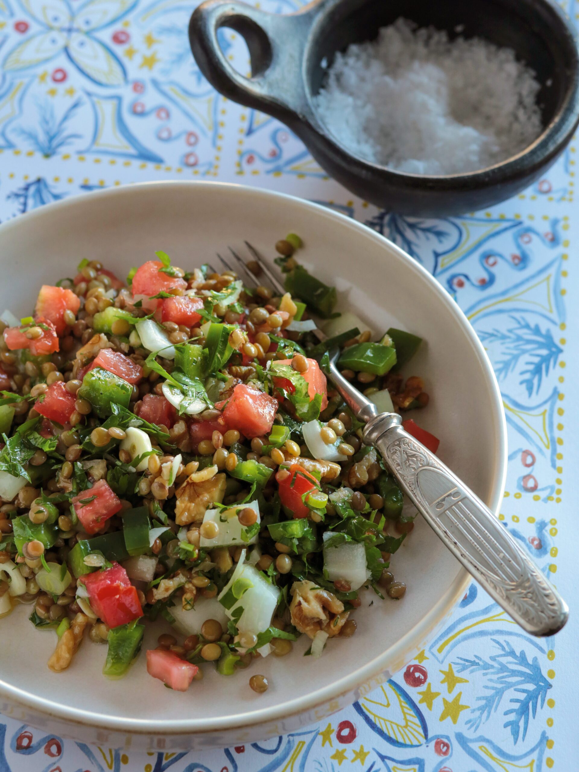 This warm lentil salad is similar to tabbouleh.